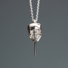 Load image into Gallery viewer, mini cast silver horseshoe crab necklace by hali maclaren of hkm jewelry
