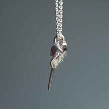 Load image into Gallery viewer, side view of mini cast silver horseshoe crab necklace by hali maclaren of hkm jewelry