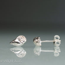 Load image into Gallery viewer, cast silver mismatched mini periwinkle shell earrings cast in polished sterling silver by hkm jewelry