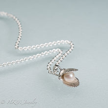 Load image into Gallery viewer, mini bay scallop necklace with pearl inset by hkm jewelry