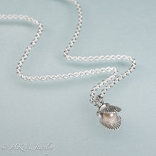 Load image into Gallery viewer, mini bay scallop necklace with pearl inset by hkm jewelry