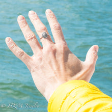 Load image into Gallery viewer, model wearing small size key hole limpet ring by hkm jewelry in oxidized silver finish