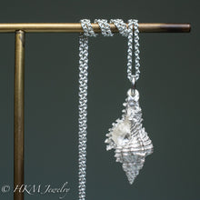 Load image into Gallery viewer, close up of chicoreus florifer - Lace Murex shell necklace in sterling silver by hkm jewelry polished finish
