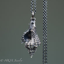 Load image into Gallery viewer, close up of chicoreus florifer - Lace Murex shell necklace in sterling silver by hkm jewelry oxidized finish