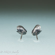 Load image into Gallery viewer, Mussel Pearl Stud Earrings - Oxidized Silver Seashell Studs