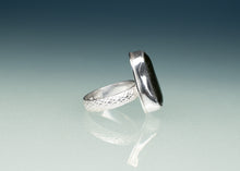 Load image into Gallery viewer, olive green sea glass ring with scale patterned ring band by hkm jewelry