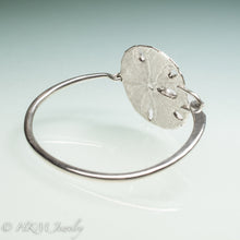 Load image into Gallery viewer, molded and cast real sand dollar cuff bracelet in recycled sterling silver by hkm jewelry