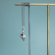 Load image into Gallery viewer, open backside view thick-lipped drill snail shell necklace cast in sterling silver oxidized finish by hkm jewelry
