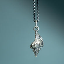 Load image into Gallery viewer, thick-lip drill snail shell necklace cast in sterling silver polished finish by hkm jewelry