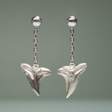 Load image into Gallery viewer, snaggletooth shark teeth earrings with anchor chain and ball posts by hkm jewelry