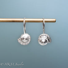 Load image into Gallery viewer, Channeled Whelk shell drop earrings in recycled sterling silver by hkm jewelry