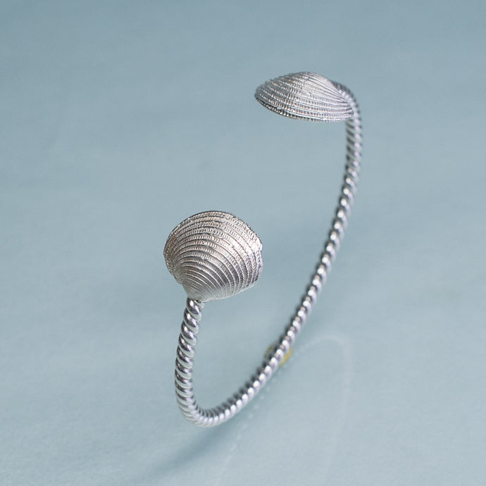Cast silver venus clam shell cuff bracelet by hkm jewelry