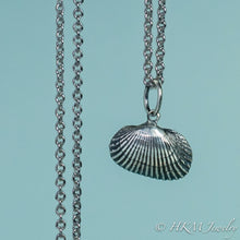 Load image into Gallery viewer, front close up view of ark clam shell necklace in oxidized silver by hkm jewelry