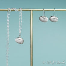 Load image into Gallery viewer, ark clam shell earrings by hkm jewelry with matching necklace in silver