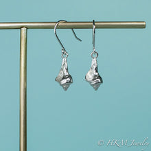 Load image into Gallery viewer, side and front view of the baby knobbed whelk dangle earrings in sterling by hkm jewelry