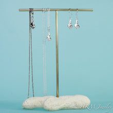 Load image into Gallery viewer, to scale view of whelk dangle earrings and matching necklaces in sterling silver by hkm jewelry