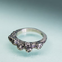 Load image into Gallery viewer, carved and cast sterling silver coral and barnacle ring by hkm jewelry
