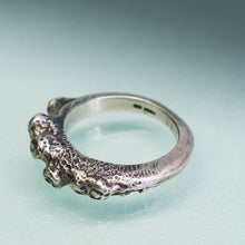 Load image into Gallery viewer, carved and cast recycled sterling silver coral and barnacle ring in oxidized finish by hkm jewelry