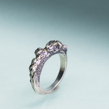 Load image into Gallery viewer, carved and cast sterling silver coral and barnacle ring by hkm jewelry