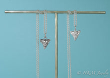 Load image into Gallery viewer, bull shark teeth necklaces cast in polished or oxidized silver by hkm jewelry