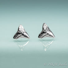 Load image into Gallery viewer, bull shark teeth tiny stud earrings in sterling silver by hkm jewelry