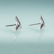 Load image into Gallery viewer, side view of post back on the bull shark teeth tiny stud earrings in sterling silver by hkm jewelry