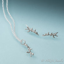 Load image into Gallery viewer, cast florida branch coral in recycled silver on silver chain with matching climber earrings by hkm jewelry