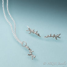 Load image into Gallery viewer, cast florida branch coral in recycled silver on silver chain with matching climber earrings by hkm jewelry