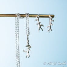 Load image into Gallery viewer, cast florida branch coral in recycled silver on silver chain with matching drop earrings by hkm jewelry