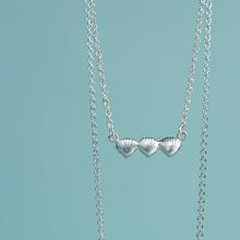 Load image into Gallery viewer, clam bar necklace with three baby clam shells perfect sister gift by hkm jewelry