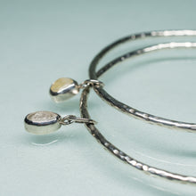 Load image into Gallery viewer, hammer textured sterling silver bangles with dangling quartz pebbles by hkm jewelry