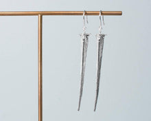Load image into Gallery viewer, Horseshoe Crab Tail Earrings - Long Silver Spear Drops