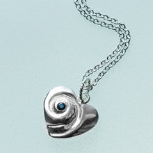 Load image into Gallery viewer, Heart of the Sea moon snail necklace by hkm jewelry with sapphire September birthstone
