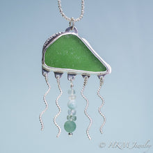 Load image into Gallery viewer, Sea Glass Jellyfish Necklace - Semi Precious Ocean Creature - Silver and Gem Tentacles