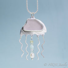 Load image into Gallery viewer, Sea Glass Jellyfish Necklace - Semi Precious Ocean Creature - Silver and Gem Tentacles