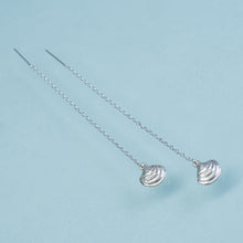 Load image into Gallery viewer, Little Neck Clam Threader Earrings - Cast Silver Shell Drops