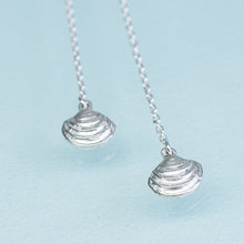 Load image into Gallery viewer, Little Neck Clam Threader Earrings - Cast Silver Shell Drops