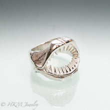 Load image into Gallery viewer, polished finish Shark Jaws Ring Band in recycled sterling silver front view by hkm jewelry