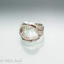 Load image into Gallery viewer, polished finish Shark Jaws Ring Band in recycled sterling silver side view by hkm jewelry