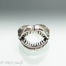 Load image into Gallery viewer, Shark Jaws Ring Band in recycled sterling silver front view by hkm jewelry