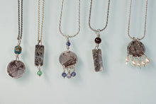 Load image into Gallery viewer, Hydrangea Print Disc Necklace - White Pearls