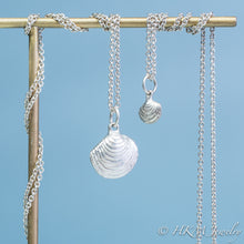 Load image into Gallery viewer, The Little Neck Clam Necklace is made from the molding and casting of a real "clam seed" in solid recycled silver by HKM Jewelry small and large