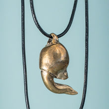Load image into Gallery viewer, cast bronze polished lucky bone horseshoe crab claw necklace on leather cord by hali maclaren of hkm jewelry
