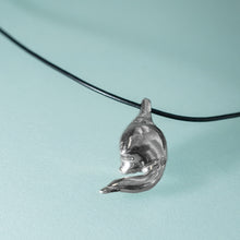 Load image into Gallery viewer, cast silver oxidized lucky bone horseshoe crab claw necklace on leather cord by hali maclaren of hkm jewelry 
