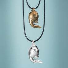 Load image into Gallery viewer, cast silver and bronze lucky bone horseshoe crab claw necklace by hali maclaren of hkm jewelry 
