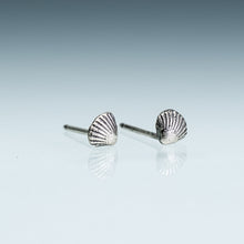Load image into Gallery viewer, Side View of the cast silver mini clam shell stud earrings by Hali MacLaren of HKM Jewelry