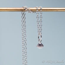 Load image into Gallery viewer, mini clam seashell necklace cast in silver by hali maclaren of hkm jewelry