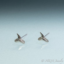 Load image into Gallery viewer, side view of mini lemon shark teeth stud earrings cast in silver by hali maclaren of hkm jewelry