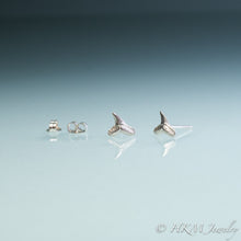 Load image into Gallery viewer, mini lemon shark teeth stud earrings cast in silver with butterfly back ear nuts by hali maclaren of hkm jewelry