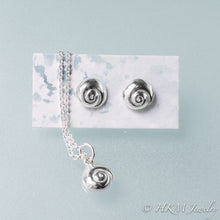 Load image into Gallery viewer, matching moon snail swirl shell necklace and stud earrings in silver by hkm jewelry